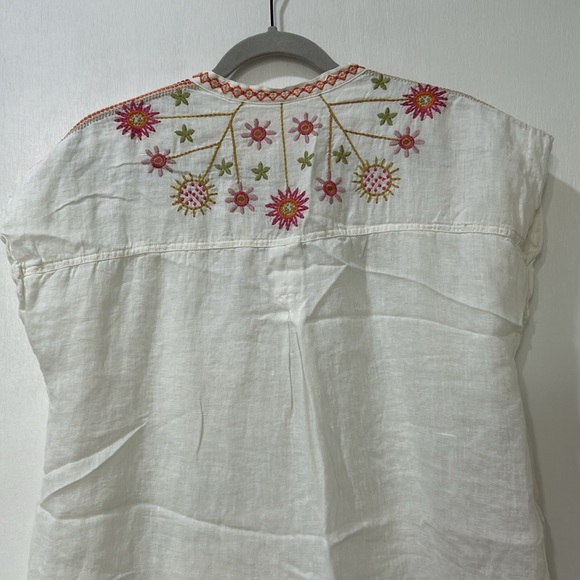 JOHNNY  WAS WOMEN EMBROIDERED BIYA LINEN TUNIC SHIFT DRESS WHITE SLEEVELESS Sz S - Picture 4 of 14